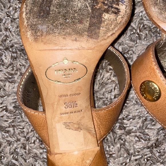 Prada Sandals Light Brown Studded Gladiator Thong Sandal/Kitten Mules - Picture 7 of 10